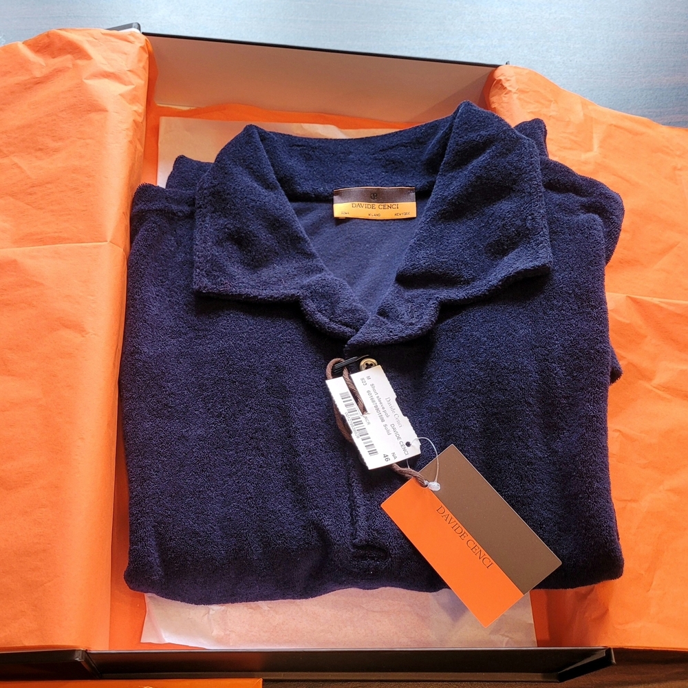 Davide Cenci Terrycloth Polo Shirt Navy Blue Never Worn
